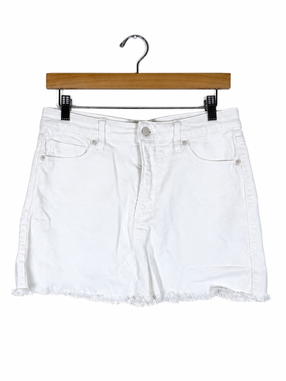 Good American White Denim Raw Hem Mini Skirt Size 6/28